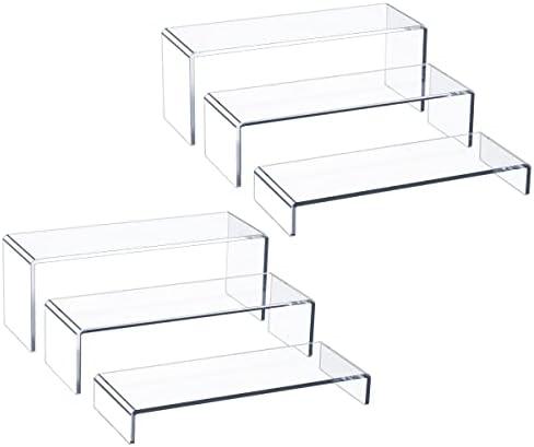 HIIMIEI Acrylic Display Riser, 6 Pcs 12" Large Acrylic Risers, Thickened to 5mm Clear Rectangular Display Shelf for Cupcake Stand, Tiered Display Stand for gemstone, curio, figurines, Collectibles