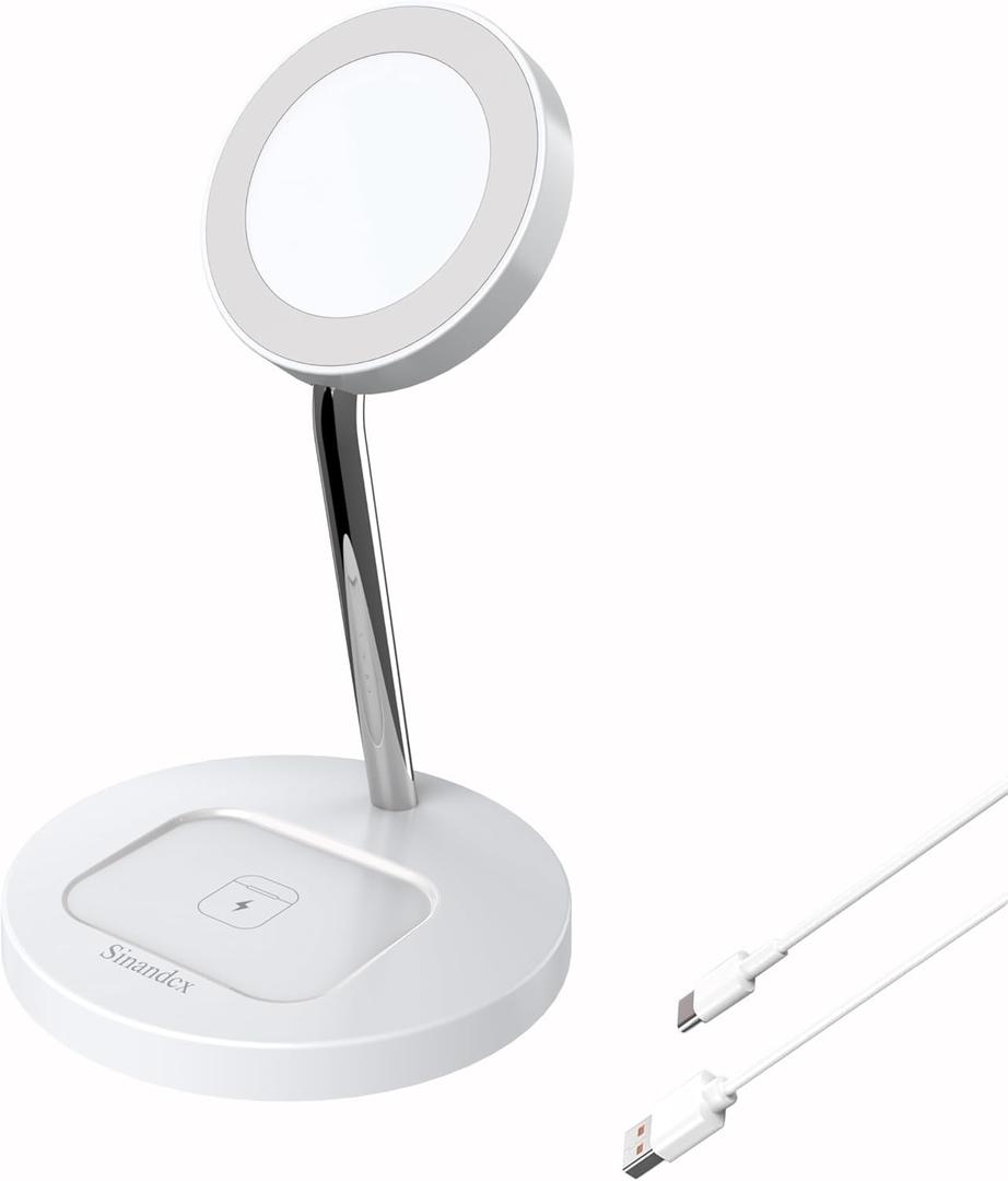 Sinandcx Wireless Charging, 2-in-1 Wireless Charging Station, Qi1-Agreement 15W Wireless Charger for IP16/ 15/ 14/ 13/ 12/ XR/ XS/ ES/ 8, Headphone Storage Box, Included -White