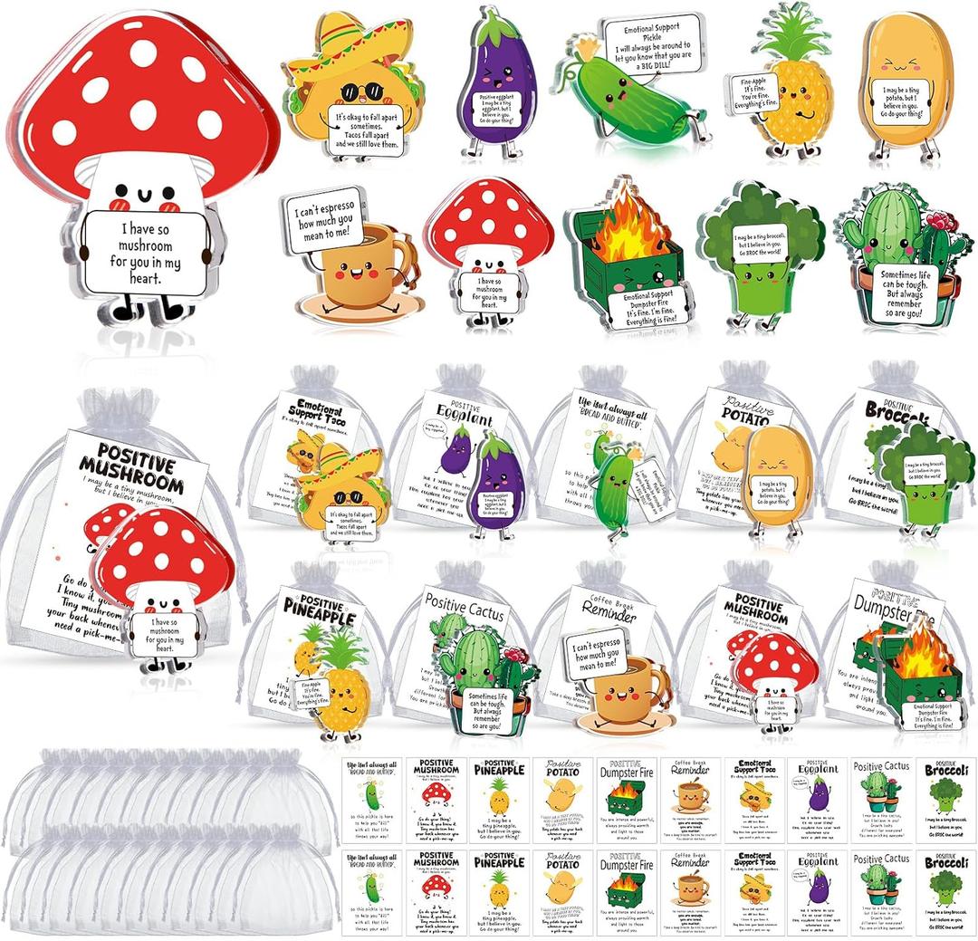 60 Pcs Employee Appreciation Gifts for Coworkers Bulk Inspirational Fruit Acrylic Pocket Hug with Greeting Cards, Positive Office Team Recognition Awards Small Encouragement Gifts for Staff & Teachers