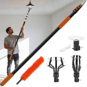 Buyplus 26FT Reach Light Bulb Changer for High Ceilings with 5-20FT Telescopic Extension Pole, Easy Flip-Tab Lock Bulb Changing Pole Extension with Basket and Suction Cup for Recessed Lights