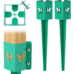 4x4 Fence Post Anchor Ground Spike - Metal Post Stake 24inch, Powder Coated Post Base for Mailbox, Pergola, Gazebo, Deck Railing, Bird Feeder (Inner Diameter 3.6 x3.6 Inch) (Butterfly