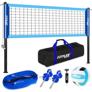 Outdoor Portable Volleyball Net Set with Anti-Sag Winch System,PU Volleyball,Pump,Height Adjustable Steel Poles,Boundary Line and Waterproof Carry Bag for Backyard, Beach, Lawn