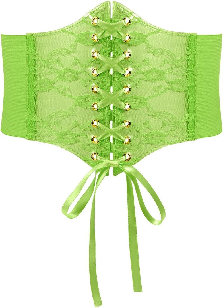 WHIPPY Women Lace-up Corset Waist Belt Transparent PVC Lace Crochet Petal Elastic Wide Belt for Dress (XL: Fit Waist 39-42 Inches, Green)