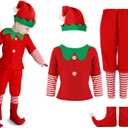 Geyoga Kids Christmas Elf Costume Outfits Include Hat Shoes and Other Accessories for Toddler Xmas Cosplay (Large, Red)