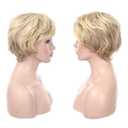 Short Wigs for Middle Age Women Black Mixed Blonde Pixie Cut Wig with Bangs Natural Heat Resistant Wigs for White Women