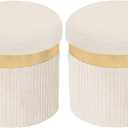 xuperbonus Small Ottoman with Storage,Folding Round Ottoman with Gold Trim,Velvet Storage Stool,Foot Stool with Soft Padded,Foot Rest for Living Room13x13x12.4(YZbeige,2pcs)