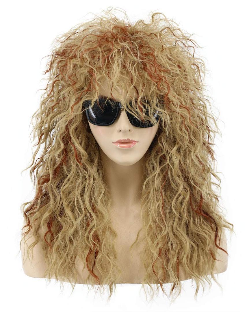 VGbeaty 70s 80s Rocker Mullet Wig Women Long Curly Wave Brown and Blonde Wig Halloween Party Cosplay Costume Wig