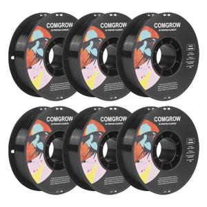 Comgrow PETG 3D Printer Filament 1.75mm, High Precision and Tough 3D Printer Filament 6 Rolls*1kg, Dimensional Accuracy +/- 0.02 mm, Fit Most 3D Printers Black
