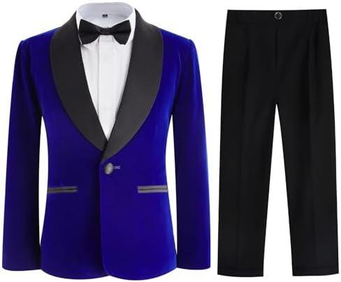 Boys Tuxedo Suit 3 Pieces Kids Formal Slim Fit Velvet Suits Set for Wedding Prom Party, Size 130