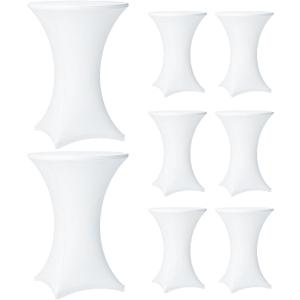 Cocktail Table Covers - 8 Pack 32x43 Inch Table Cloth - White Fitted Stretch Spandex Round High Top Tablecloth for Party, Bar, Birthday, Pub, Banquet