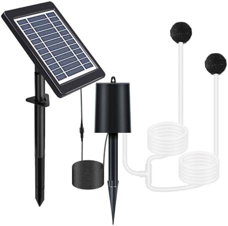 Irishom Solar Pond Aerator with Air Pump 3 Modes 4W Air Oxygen Pump with Pipe 2 Air Bubble Stones