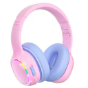 Tronsmart - KH03 Active Noise Cancelling Wireless Headphones w/ 74/85/93dB Safe Volume, LED Lights, 70H Playtime for School Travel - Princess Pink