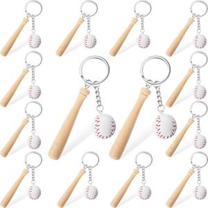 Hicarer Mini Baseball Keychain with Wooden Bat for Sports Theme Party Team Souvenir Athletes Rewards Party Favors