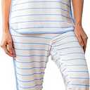Stripe Women's Pajama Set Luxurious Sleepwear Sets, Two-Piece Loungewear PJs Sets for Nightwear, Lounge Set & Sleepwear (Medium, White-blue)