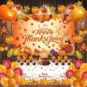 Thanksgiving Party Decorations Set, Turkey Themed Backdrop,Tablecloth, Balloons, Cake Toppers, Fall Theme Party Supplies