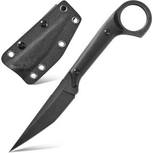 GTK140 Fixed Blade Knife, D2 Steel Blade G10 Handle EDC Tool Knife for Outdoor Camping Hiking Hunting (Black)