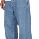 Plaid&Plain Men's Baggy Jeans Wide Leg Heavyweight 100% Cotton Loose Fit Jeans, Elastic Waist, (34W x 28L, Antique)