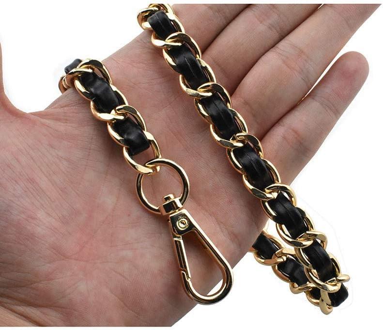 HAHIYO Metal Plus Synthetic Leather Purse Chain Strap Length 31.5 Inch Gold Black for Shoulder Cross Body Sling Purse Handbag Clutch Replacement Comfortable 0.47 Inch Wide 5mm Extra Thick 1 Pack