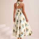 Parthea Women's Gingham Halter V Neck Midi Dress Corset Smocked Sundress Flowy A Line Wedding Guest Dresses, Size: 10-12