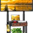 Rolling TV Stand with Fabric Drawer for 32-75 Inch Flat/Curved Screen Adjustable Height LCD/LED/OLED with Storage Mobile TV Cart on Wheels up to 220lbs for Home Office Outdoor Max VESA 600x400mm Black