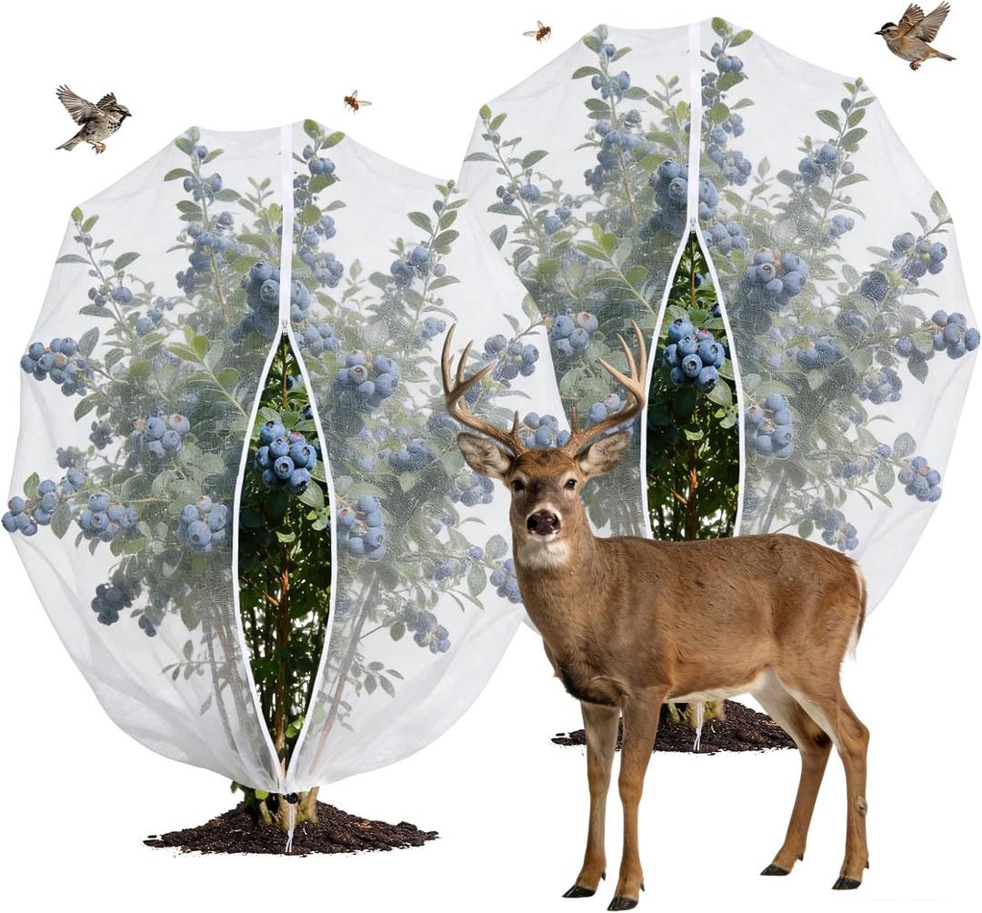 Blueberry Bush Netting Cover 2 Pack 8 x 8 ft, Garden Bird Netting with Zipper & Drawstring, Reusable Berry Bush Netting for Highbush Blueberries & Fruit Tree, Bird Deer Insect and Poultry Barrier