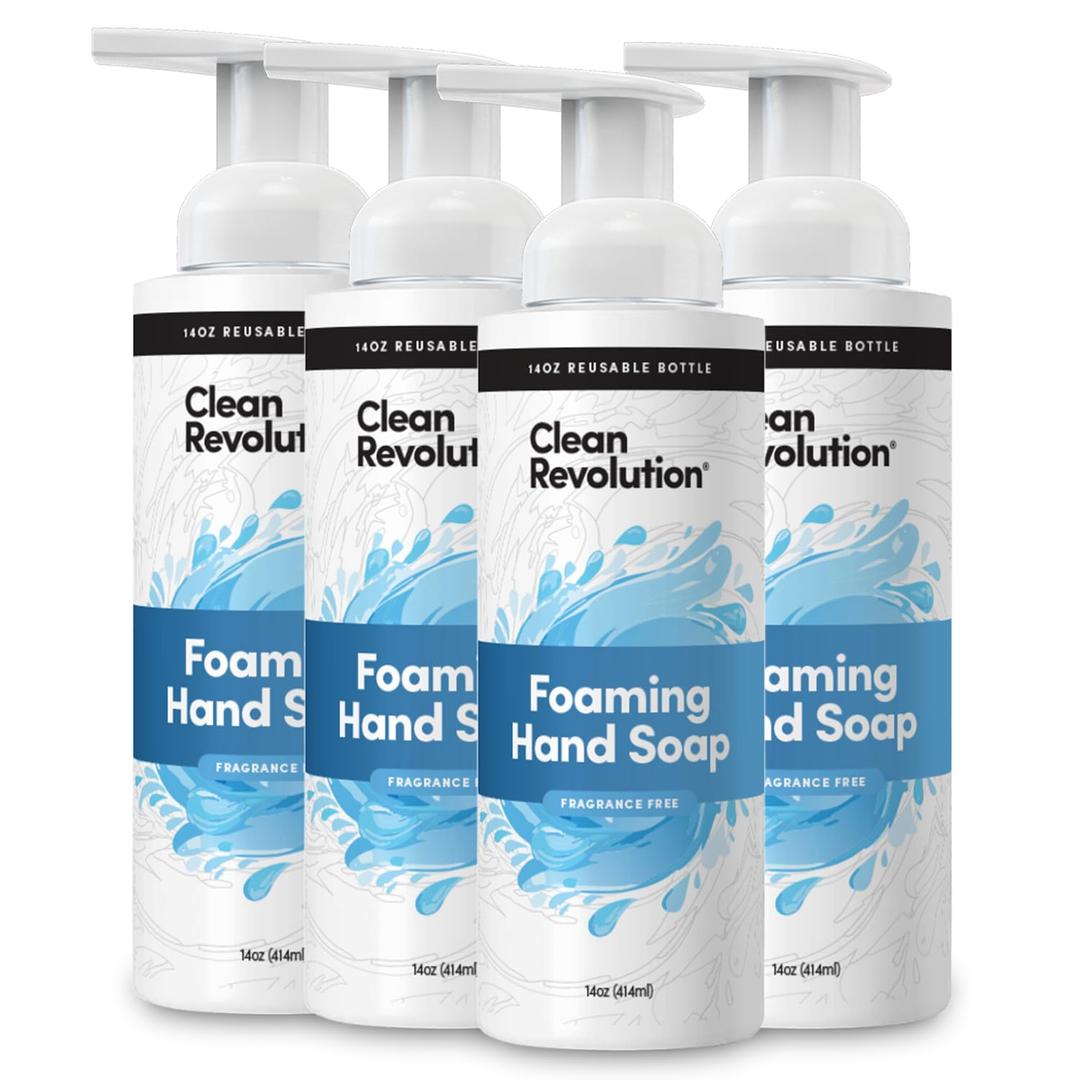 Clean Revolution Foaming Hand Soap. Ready to Use Formula. Fragrance Free. 14 oz, Pack of 4
