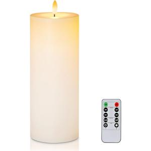 Raycare 4'' X 10'' Large Waterproof Outdoor Flameless Candle, Battery Operated LED Candles with Remote Control and Timer, Electric Fake Plastic Pillar Candles, White