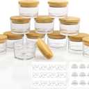 YZEROBAMB 12 Pack 4 OZ Thick Heat-Resistant Glass Candle Jars with Bamboo Airtight Lids, Empty Storage Container DIY Candle Making Jar, Labels, Gifts,Clear
