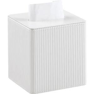 Tissue Box Cover Square with Magnetic Closure, PU Leather Tissue Box Holder for Bathroom NightStands Livingroom, Decorative Modern Square Tissue Holder (Ivory)