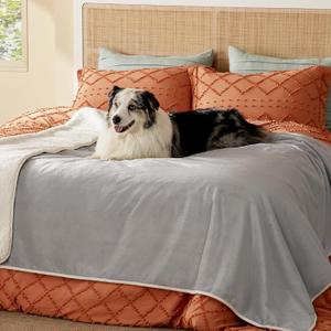 Bedsure Waterproof Blanket for Bed - Sherpa Fleece Waterproof Dog Blankets for Large Dogs, Pet Blankets for Bed/Couch/Dog Crate, Soft Plush Reversible Furniture Protector, Twin, 80"x60", Light Grey