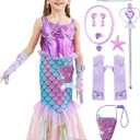 iTVTi Girls Mermaid Costume Princess Ariel Dress Up Halloween Fancy Purple Outfits
