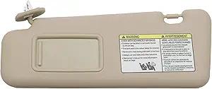 Dasbecan Front Left Driver Side Sun Visor with Light Compatible with Toyota Highlander 2008-2013 74320-48180-E0 (Beige)