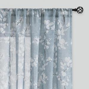FMFUNCTEX Linen Sheer Curtains for Bedroom, Blue White Blossom Print Curtains 96 Inches Long for Living Room,Floral Patterned Farmhouse Curtain Light Filtering Window Drapes 2 Panels, Rod Pocket FMFUNCTEX Linen Sheer Curtains for Bedroom, Blue White Blossom Print Curtains 96 Inches Long for Living Room,Floral Patterned Farmhouse Curtain Light Filtering Window Drapes 2 Panels, Rod Pocket
