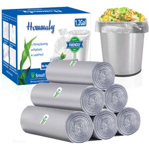 1.2 gallon trash can liners,300Counts,Small Grey Garbage Bags,Extra Strong 1.2 Gal Trash Bag,Fit 4.5-6 liters trash Bin Liners for Home Office Bathroom,300(Grey)