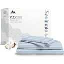 Mayfair Linen 100% Cotton Striped Sheets Queen Size Bed Set - 500 Thread Count Damask Sheets Queen Size 4 PC Set (Light Blue Stripe), Soft, Cooling, Sateen Weave Hotel-Quality 16" Deep Pocket Bedsheet