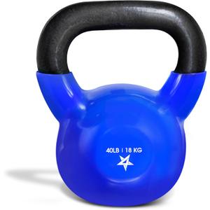 Vinyl Coated Cast Iron Strength Training Kettlebells for Home Gym Exercises, Fitness, Full Body Workout Equipment, Push Ups, and Grip Strength, H. 40LB - Dark Blue Vinyl Coated