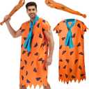Caveman Costume for mens with Inflatable Caveman Bat and Tie Halloween Cosplay Cartoon Masquerade Set (3X-Large)
