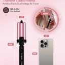 Farery Mini 3 Barrel Hair Waver - Portable Beach Wave Curling Iron for Short Hair, 1/2 Inch Ceramic Crimper with 3 Temp Settings & 30s Fast Heating, Dual Voltage Travel Hair Waver for Women, Pink