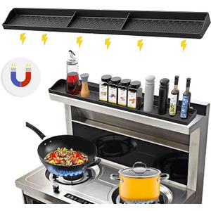 Stove Top Shelf 30 Inch - New Upgrade Silicone Strong Magnetic Heat Insulated Shelf - 3 Functional Partitions Kitchen Spice Rack Organizer, Oven Shelf Non-Slip Kitchen Gadgets for Flat Top Stove