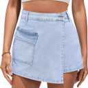 luvamia Denim Skorts for Woman Cargo Faux Wrap Jean Skort Skirts Stretchy High Waisted Skirt Shorts Country Concert Wear (L)