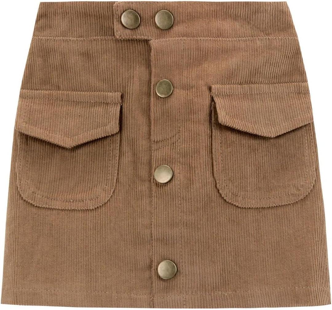 WELAKEN Girls and Toddler's Corduroy Short Mini Skirt with Pockets (6-7 Years)
