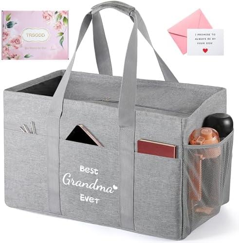 TRSODD Mothers Day Gifts for Grandma Birthday Gifts for Women Reusable Grocery Bags Foldable 10 Gallon Extra Large Utility Tote Bag, Pack 2