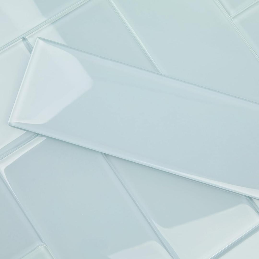 Lovdeco Soft Blue Glass Subway Tile, Glass for Bathroom Kitchen Shower Backsplash Wall, 4 x 12 Inches, 4 Sq.Ft.