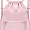 Drawstring Backpack with Wet Pocket Gym Backpack Water-Resistant Cinch String Bag Beach Swim for Women Men (Pink)