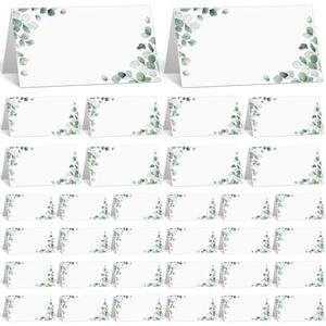 Fumete 200 Pack Wedding Name Cards for Table Setting Watercolor paper Greenery Seating Place reception Sign Tent Blank Table Printable Tent Folding Name Card for Party Bridal Dinner, 3. 5 x 4 Inch