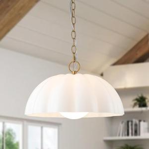 Y'INSP Glass Pendant Light Fixtures, 15.98" Milk Glass and Gold Pendant Light Kitchen Island, Modern Mid Century Hanging Light for Dining Room, Bedroom, Hallway, Foyer