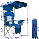 Beach Chair with Canopy Shade, Folding Camping Chair Support to 330LBS, Outdoor Chair with Cup Holder & Cooler Bag for Travel Hiking, 23.6 inches x 36.6 inches x 50 inches