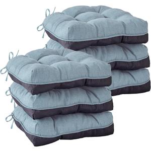 Chair Cushions for Dining Chairs, Seat Cushions for Kitchen Chairs, Indoor Seat Cushions with Ties, Tufted Foam Chair Pads, Non Slip Chair Cushions Set of 6, 15.5" x 15.5" x 4", Light Blue