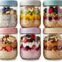 6-pack 16 oz Overnight Oats Containers with Lids, Glass jars with Airtight Lids, Wide mouth Mason Salad jars, Glass Food Storage Containers for Snacks Yogurt Spice Sugar