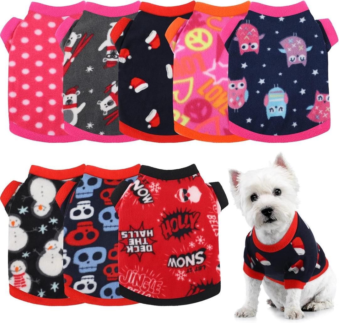 8 Pieces Dog Sweaters for Small Dog Girl Boy Winter Chihuahua Clothes Puppy Sweater Warm Shirt Puppy Fleece for Halloween Christmas Pajamas Yorkie for Pets Pup Cat, X-Small